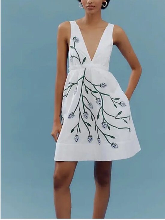Anthropologie Dresses & Skirts - Anthropologie Maeve Fruit Strawberry Embroidered Cotton White Dress size XS
